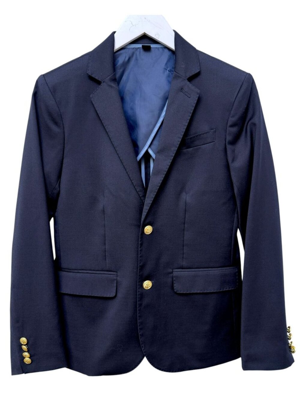 CREWCUTS Ludlow Blazer Boys Size 14 Navy Blue Wool Blend Goldtone Buttons Preppy